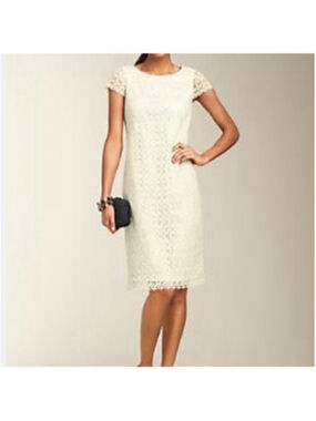 Talbots Embroidered Crochet Sheath Dress cream Cap Sleeve classic sz 20 W